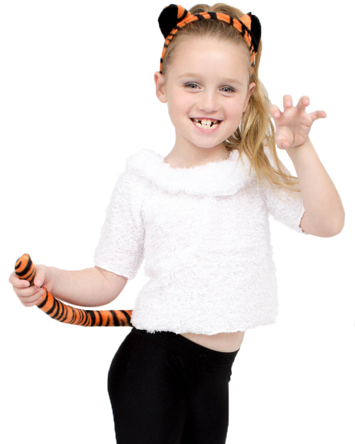 Adult and Child Tiger Headband and Tail Deluxe Set