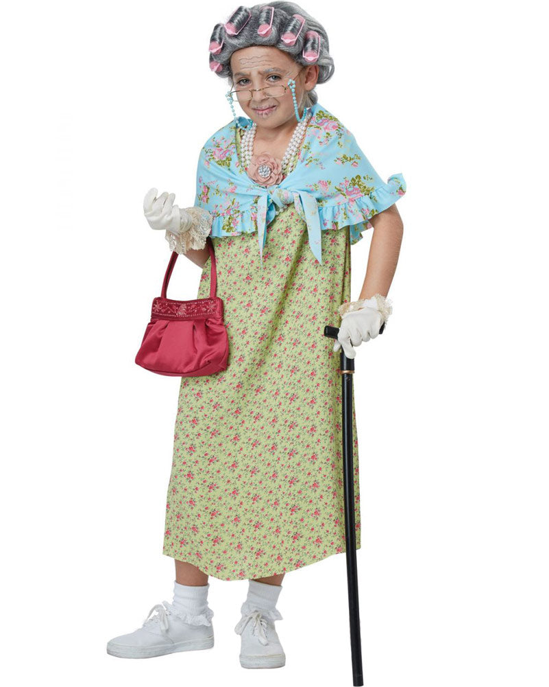 Old Lady Kids Wig Shawl and Flower Clip Set