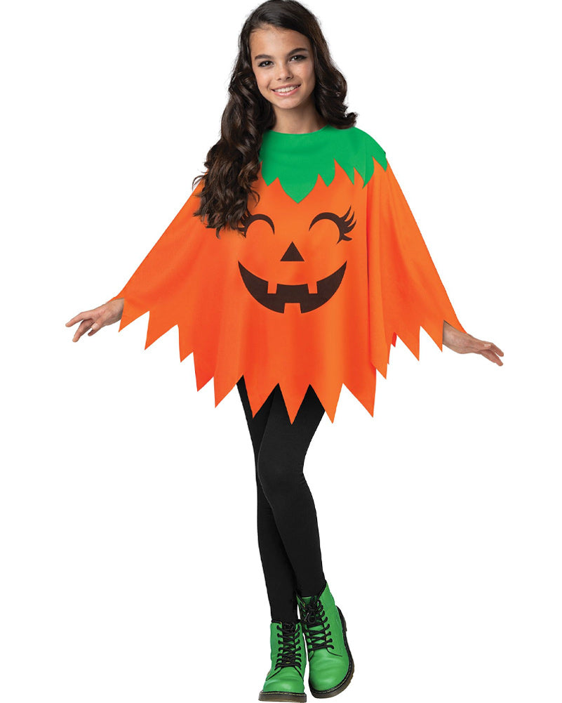 Halloween Pumpkin Kids Poncho