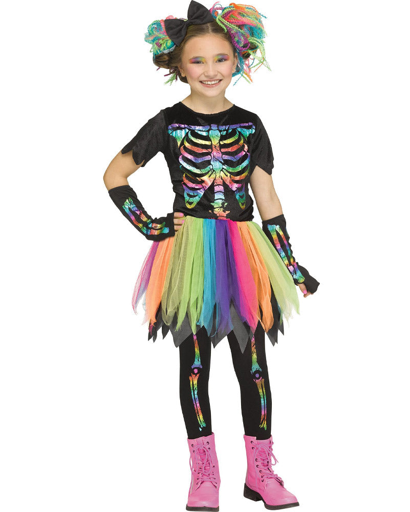 Rainbow Skele Kids Halloween Costume