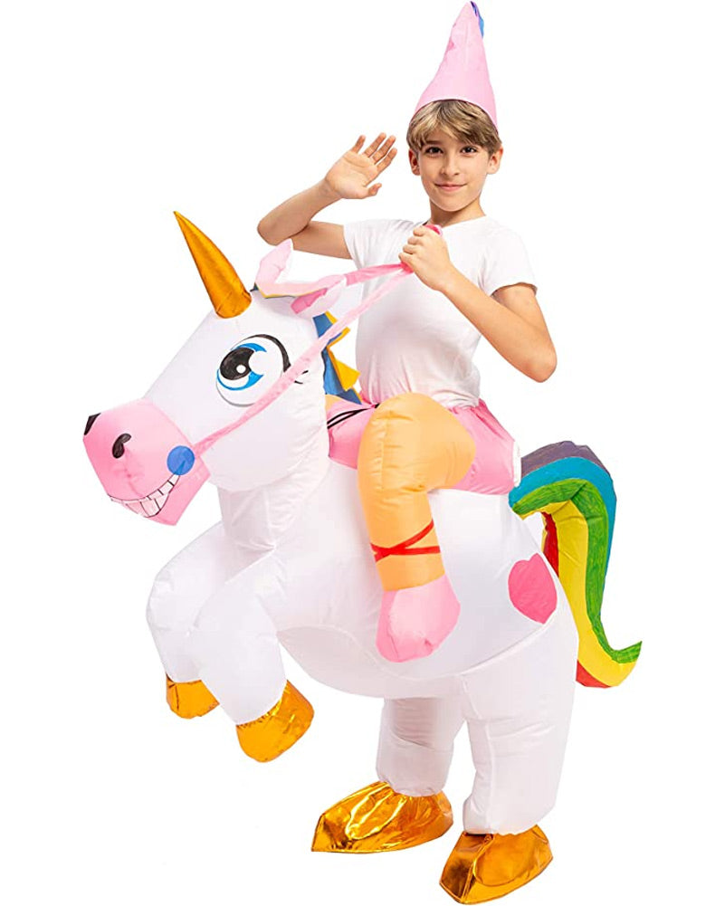 Riding A White Unicorn Inflatable Kids Costume