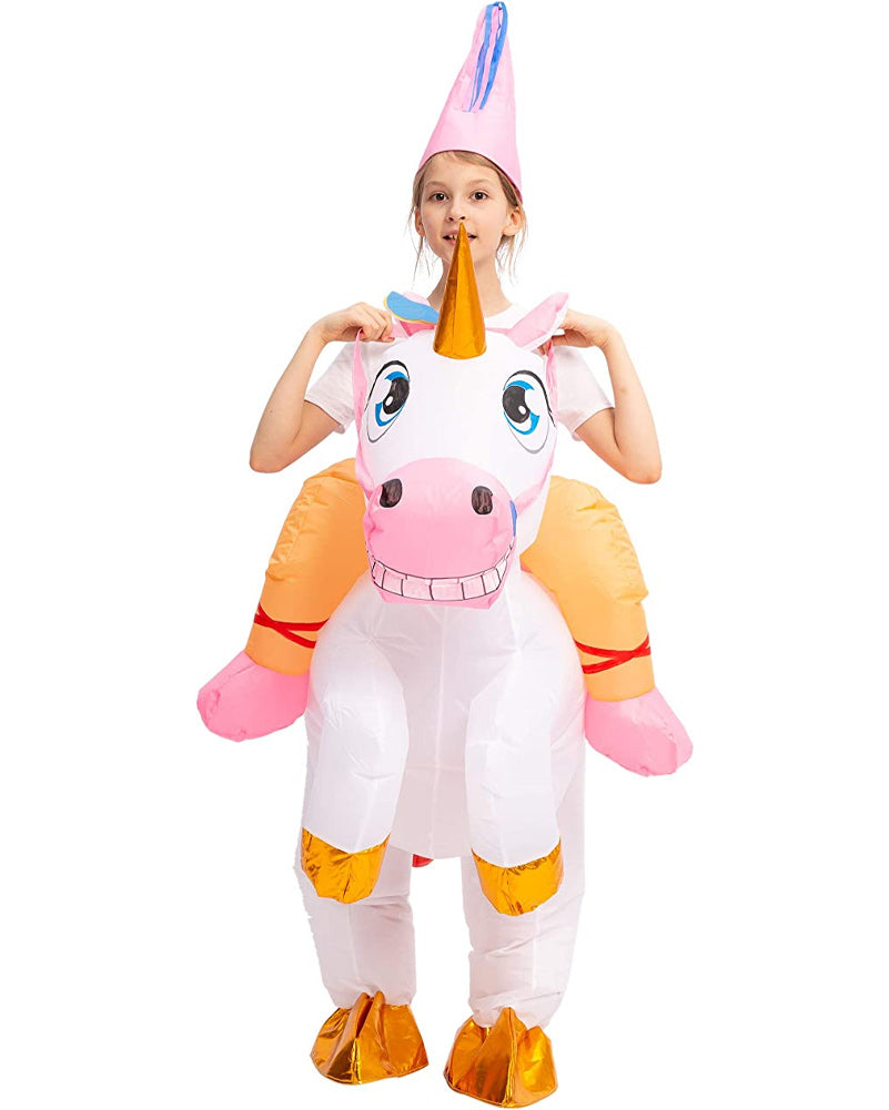 Riding A White Unicorn Inflatable Kids Costume