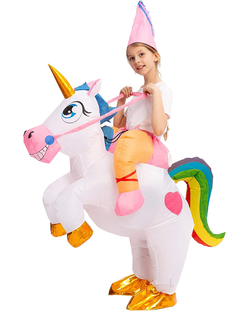 Riding A White Unicorn Inflatable Kids Costume