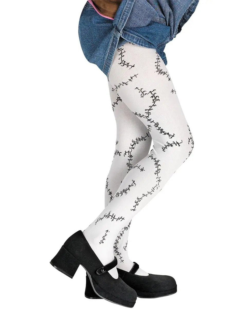 Halloween Stitched White Girls Tights