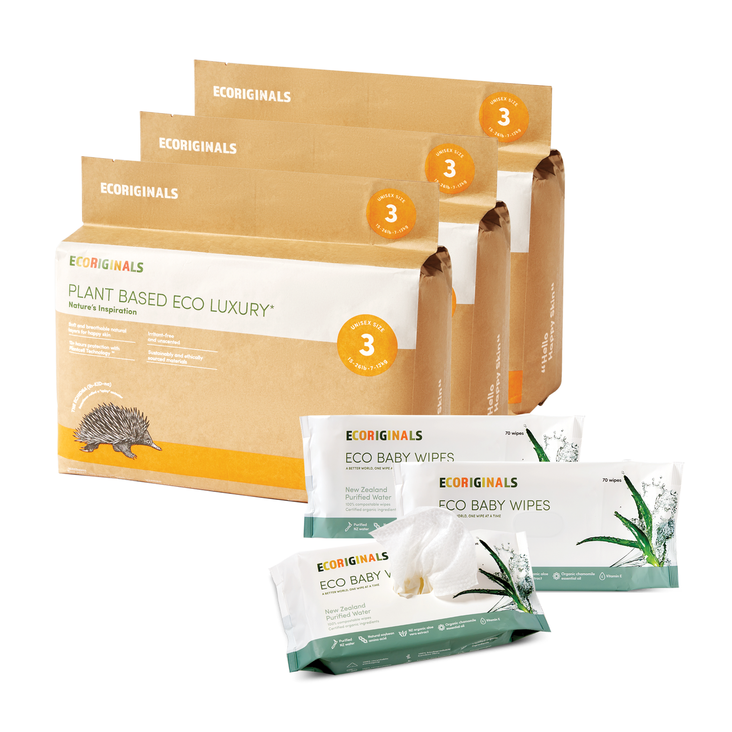 3 Packs of Nappies + 3 Packs of Wipes